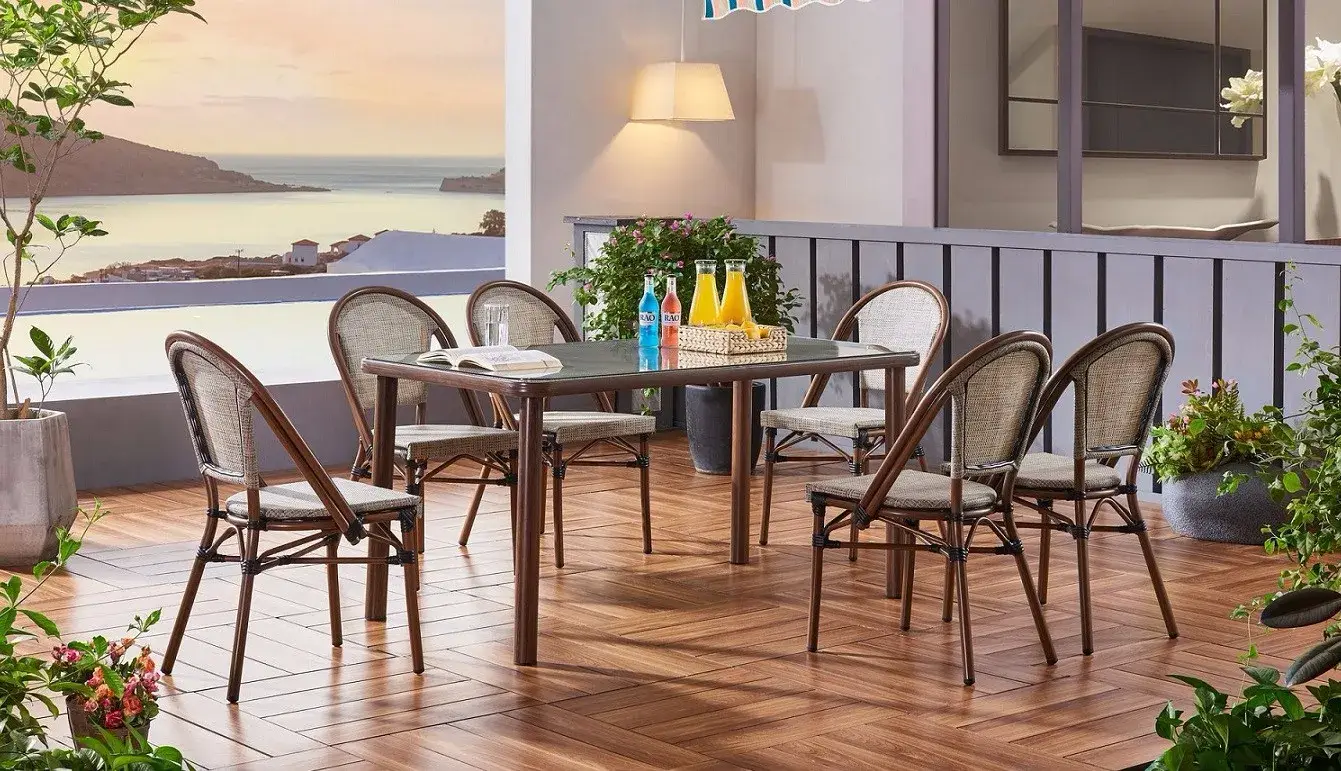 Outdoor dining table and chairs for commercial patio furniture projects