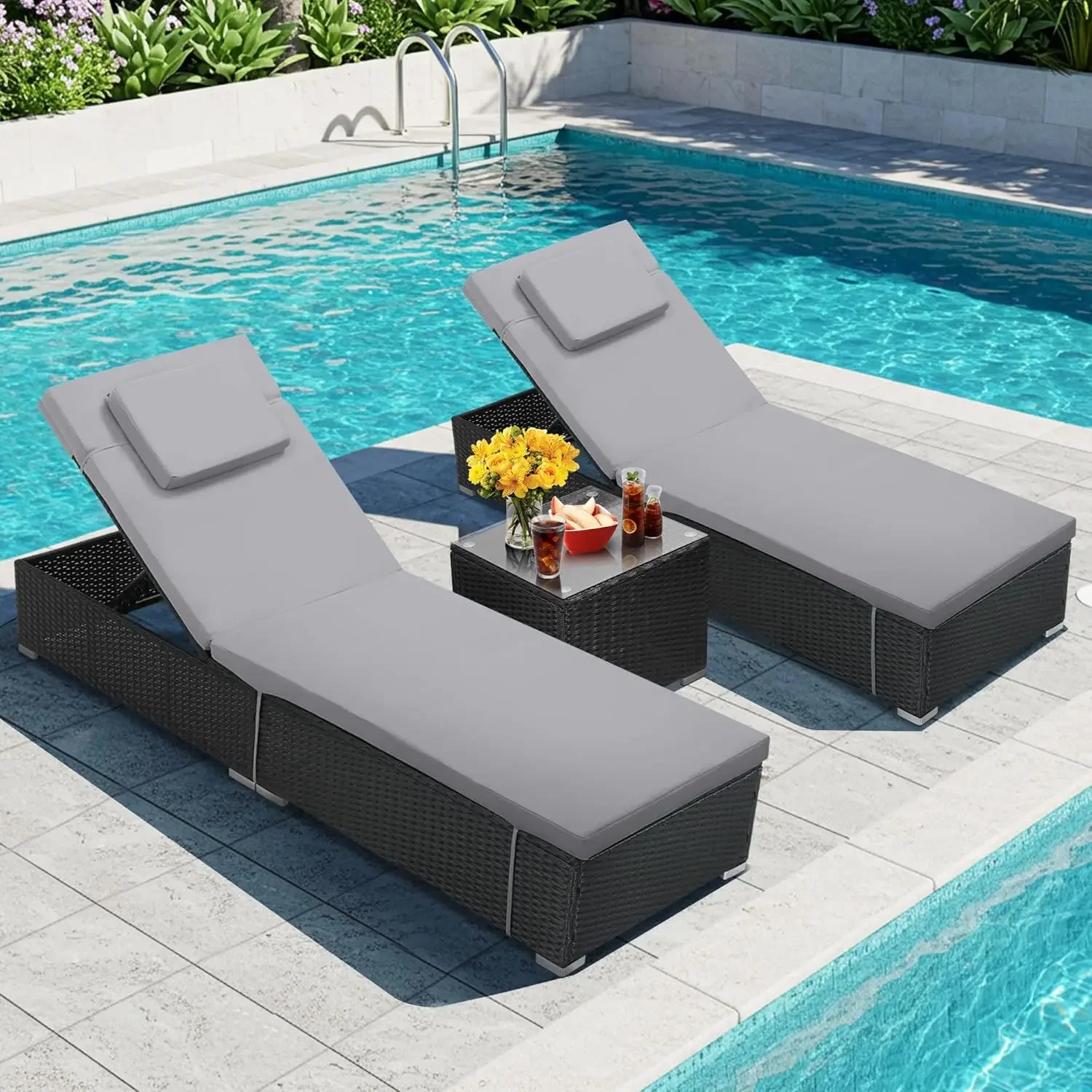 Wicker chaise lounge furniture for poolside and resort projects