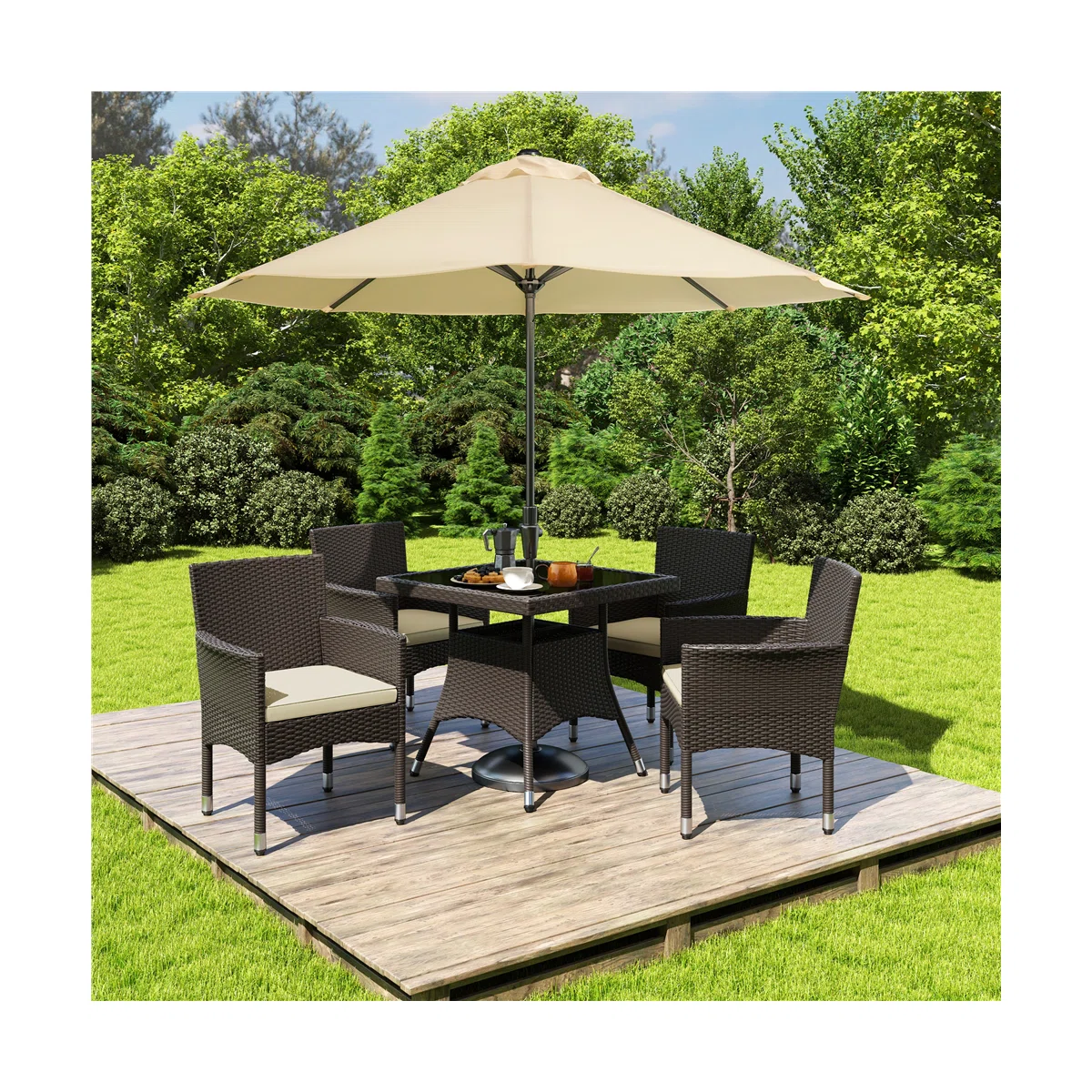 Outdoor furniture project supply including dining sets and umbrellas